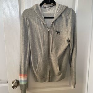 PINK - Grey zip up hoodie, size M